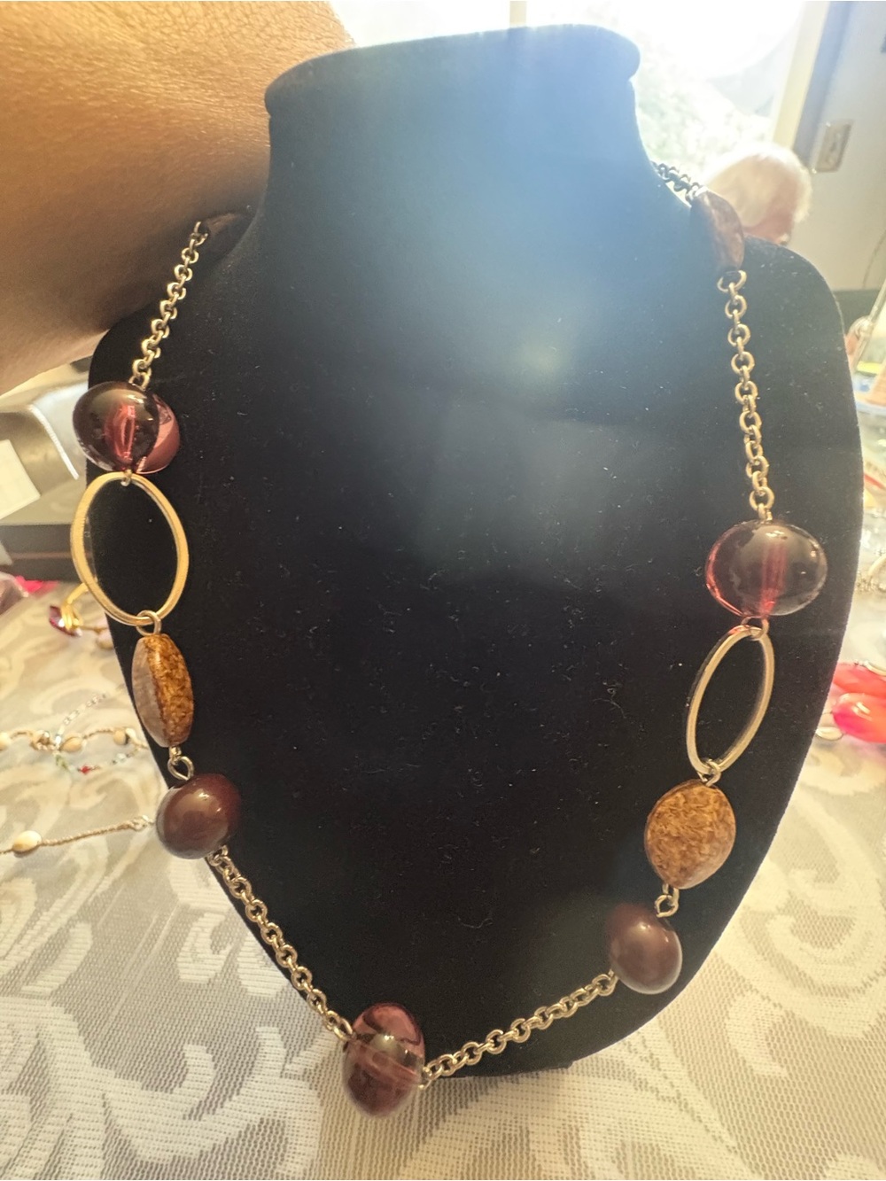 Two vintage necklaces mid century one with stones beads the other with stone